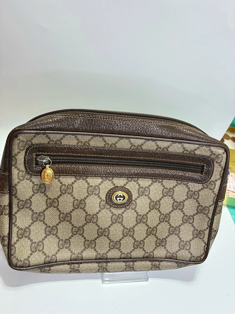 Gucci Vintage GG Monogram Accessory Collection Pouch Clutch Monogram Crossbody